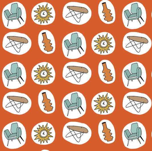 Orange Vintage Fabric Mid-century