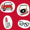 Red Vintage Fabric Classic Cars Mid-century - Image 2