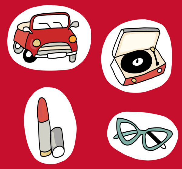 Red Vintage Fabric Classic Cars Mid-century - Image 2