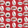 Red Vintage Fabric Classic Cars Mid-century